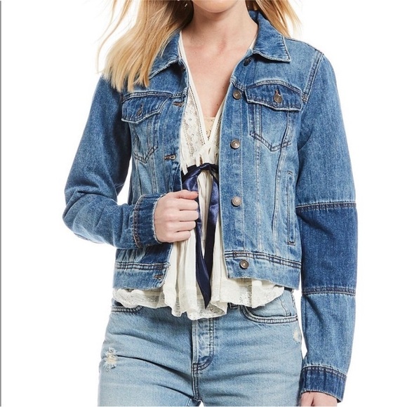 Free People Rumors Patchwork Two-Tone Denim Jean Jacket Women's Size XSmall - Picture 14 of 14